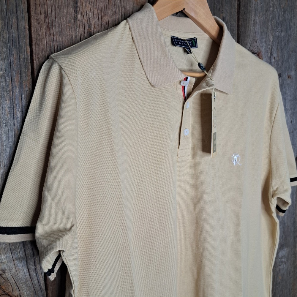 NWT Preppy Golfcore Sir Raymond Tailor Men XL Pique Short Sleeve Polo Shirt Tan
